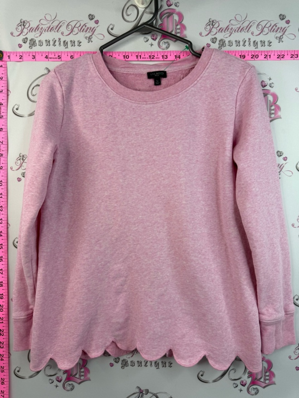 Talbots sweater ruffle look hem Light Pink Scallop-Hem Sweatshirt
